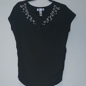 Nine & Co. Black Blouse with White Embroidery XL